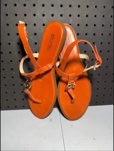 Michael Kors Sondra Burnt Orange Thong Leather Sandals Sz 10M Resort Vacation - Picture 1 of 6