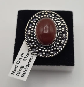 Roter Onyx Deutsch Silber Ring Größe 8 Neu Mit Etikett - Bild 1 von 4