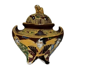 Antiker kleiner Setsuma Räuchergefäß Japan handbemalt Burgund und Gold vergoldet - Bild 1 von 7