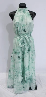 Chic Wish Women's Floral Halter Neck Tie Waist Maxi Dress AC2 Mint Medium NWT  - Image 1 of 4