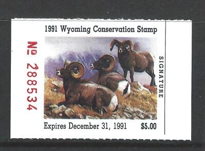 WY8, 1991 Wyoming Stamp, $5.00 Rams - Image 1 of 2