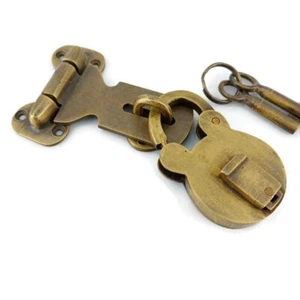 Solid brass small padlock small hasp 2 keys heavy strong 8 cm Hasp Staple Latch - Picture 1 of 6