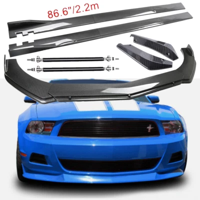 For 10-12 Ford Mustang Carbon Fiber Front Bumper Lip Spoiler & Side Skirt - Image 1 of 4