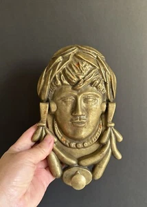 Vintage Golden Tone Bronze or Brass? Greek God Face Door Knocker 8.1"x5" - Picture 1 of 5