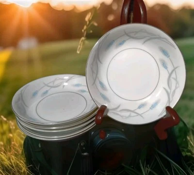 Valmont China Royal Wheat 6 Small Berry Fruit Bowls Platinum Trim 5.5" Vintage - Image 1 of 4