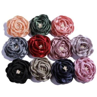 50PCS 7CM Vintage Burned Eage Satin Flowers With Stamen For Headdress  - Image 1 of 4