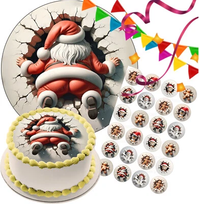 Weihnachten Weihnachtsmann Tortenaufleger essbar Muffin Deko Geschenk Mitbingsel - Bild 1 von 4