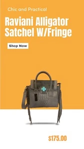 Raviani Fringe Satchel in Gray embossed croco & Gray Calfskin Leather W/TQ Cross - Picture 1 of 7