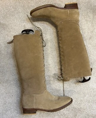 COLE HAAN Ladies Boots Beige Suede Flat Long Length Zip Up Lace UK Size 6.5 - Image 1 of 4