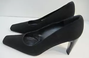 Stuart Weitzman schwarze Stoffpumps mit Lacklederabsatz eckige Zehenpartie 8 1/2 B - Bild 1 von 4