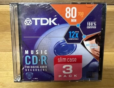 TDK Music CD-R Discs Slim Case 3 Pack - 80 Minutes 12x Compatible SEALED - Image 1 of 3