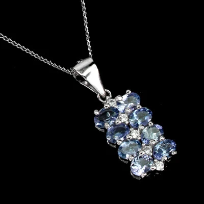Sommer 925 Silber Halskette Oval Tansanit 4x3mm Edelstein Schmuck 18 - Bild 1 von 4
