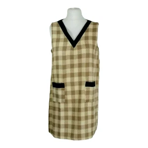 New Short Smart Tan Check Shift Dress Size 14 Beige Stretch Pockets BNWOT BNIP - Picture 1 of 14