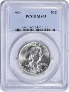 1959 Franklin Silver Half Dollar MS65 PCGS - Picture 1 of 2