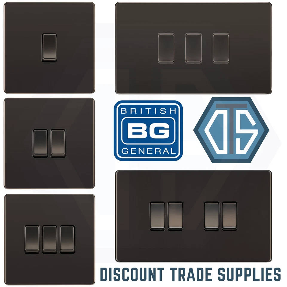 BG Screwless Black Nickel Light Switch FBN12 FBN42 FBN43 FBN44 2 Way 1-4 Gang - Image 1 of 1