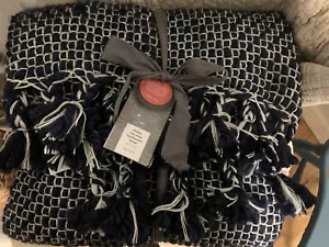 NAVY Blue West Elm Chunky 2 Tone Hand Woven ~Handwoven Throw Blanket NWT $100.00 - Picture 1 of 8