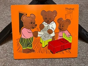 Vintage Playskool Drei Bären Holz Holz Tablett Puzzle 20 Stück Spielzeug - Bild 1 von 2