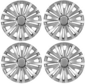 15" WHEEL TRIMS FULL SET OF 4 PLASTIC HUB CAPS UNIVERSAL FIT SILVER RYL - Picture 1 of 1