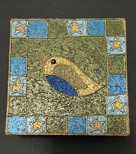 Handmade Trinket Jewelry Box w/Sparkly Gold Color Bird and Stars 6x6x3 - Picture 1 of 7