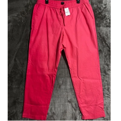 J.Crew Women's T16 Pink Linen Blend Cropped Pants Elastic Waist Drawstring - Image 1 of 4