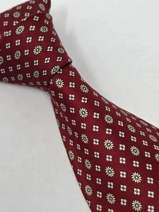 Cravatta YVES SAINT LAURENT 100% seta fatta a mano in Italia stampa geometrica bordeaux - Foto 1 di 6