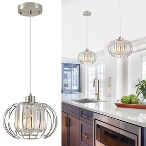 Brushed Nickel Pendant Light Fixtures, Modern Crystal Hanging Ceiling Light, ... - Picture 1 of 9
