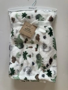 Dreamgro White Green Dinosaur Dino Fleece Baby Blanket NWT - Picture 1 of 8