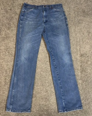 Pantalones de mezclilla Wrangler para hombre 36x34 azul 936DEN corte vaquero calce ajustado ropa de trabajo occidental Foto 1 de 4