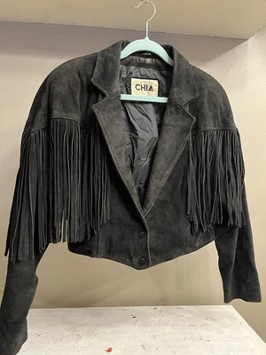 Винтажный CHIA укороченный кожаный бахрома куртка размер большой так хорошо - Изображение 1 из 4