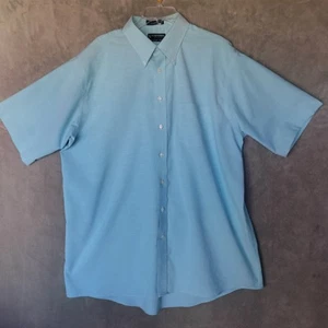 Stafford Essentials Blue Dress Shirt Mens Size 18 Button Up Short Sleeve Oxford - Picture 1 of 12