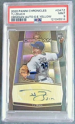 2020 Panini Chronicles TJ Zeuch Obsidian Auto Yellow /10 PSA 9 - Image 1 of 2