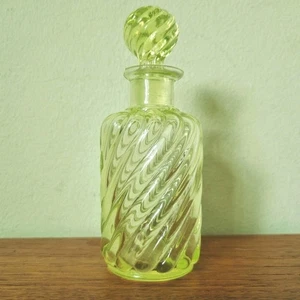 Antique Baccarat Uranium Green Bamboo Twirl Bottle Vaseline Circa 1900 French - Picture 1 of 14