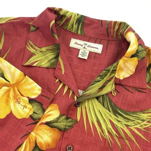 Tommy Bahama Men's M Silk Red Maroon Tropical Short Sleeve Button Front Shirt - Picture 1 of 7