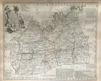 1763 Antique large map: Surrey by Emanuel Bowen from Royal English Atlas - Image 1 of 4