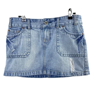 Vintage Y2K American Eagle Womens Denim Mini Skirt 4 Light Blue Distressed Jean - Picture 1 of 13