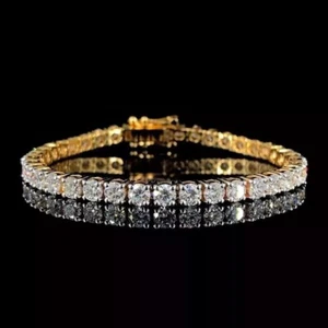 9Ct Round Cut Lab Created Diamond Women's Tennis Bracelet 14K Yellow Gold Plated - Picture 1 of 9