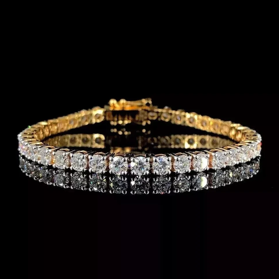 9Ct Round Cut Lab Created Diamond Women's Tennis Bracelet 14K Yellow Gold Plated - Image 1 of 4