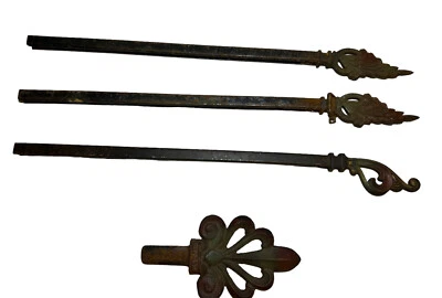 Lot of 4 antique ornate Victorian Curtain Rods Cast iron Swing Arm Parts Finial - Image 1 of 3