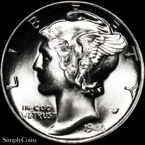 1944 Mercury Dime GEM BU Uncirculated US Silver Coin From Original Roll MQ Cover