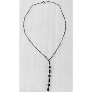 Zierliche Strass Halskette Y Lariat Tropfen zart lila grün gunmetal Ton - Bild 1 von 8