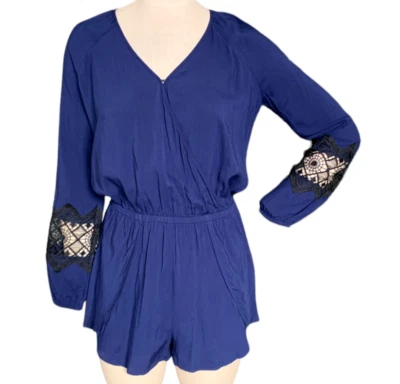 EXPRESS  Romper Sz S Blue w/ Black Lace  Accent #101A - Изображение 1 из 4