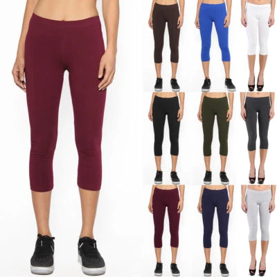 Mujeres Premium Algodón Spandex Yoga Capris Leggings Cortos 24" Entrepierna S-5X EE. UU.  Foto 1 de 2
