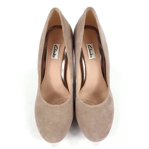 Court Heels Beige Silve Suede Leather Size 5 Clarks - Picture 1 of 14