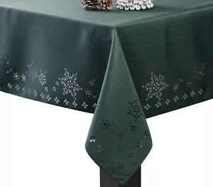 Var Size Snowflaks Dark Green Fabric Polyester Laser Cut Edges Fabric Tablecloth - Picture 1 of 5