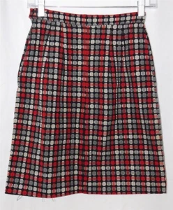 Vintage 1960s Geometric Red White Grey Fitted Short Skirt - Picture 1 of 4