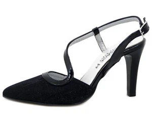 Scarpe Donna Decolte 37 Pelle Tessuto Glitter Nero Tacco Alto SOFFICE SOGNO - Picture 1 of 5