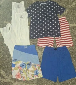 BOYs mixed 7pc lot EUC size Medium 8 swimming trunks, pj Short & Tanks Plz Read - Picture 1 of 4