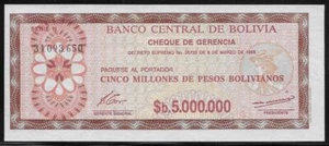 Bolivia P-193 5,000,000 Pesos Bolivianos 1985 Unc - Picture 1 of 1