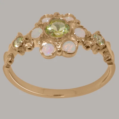 Solid 14ct Rose Gold Natural Peridot & Opal Womens Ring - Sizes J to Z - Image 1 of 4
