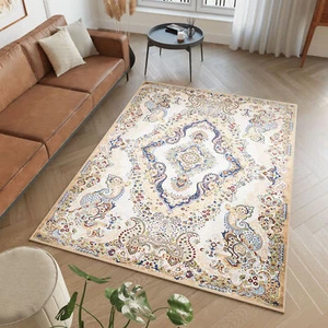 Alfombra clásica salón dormitorio borde patrón floral lavable - Imagen 1 de 13